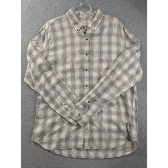 J Crew Flannel Shirt Mens SZ XL Beige Plaid Slim Fit Button Down - Picture 1 of 10